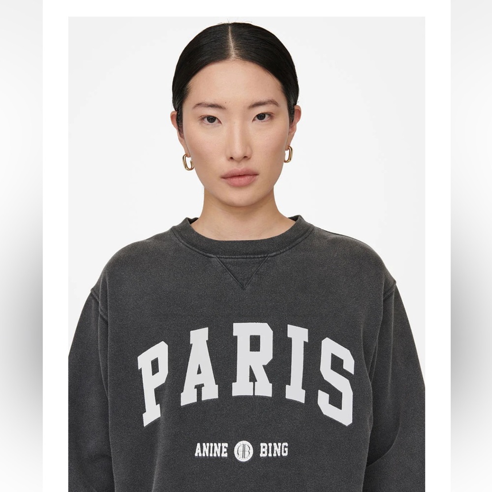 Anine Bing Ramona University Sweatshirt Paris, Small, Washed Black